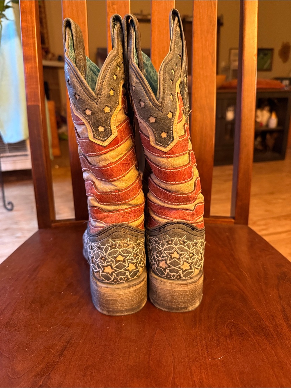 Corral square toe Patriotic flag Star-inlay Cowboy Boots in Red, Blue, Cream - Picture 5 of 11